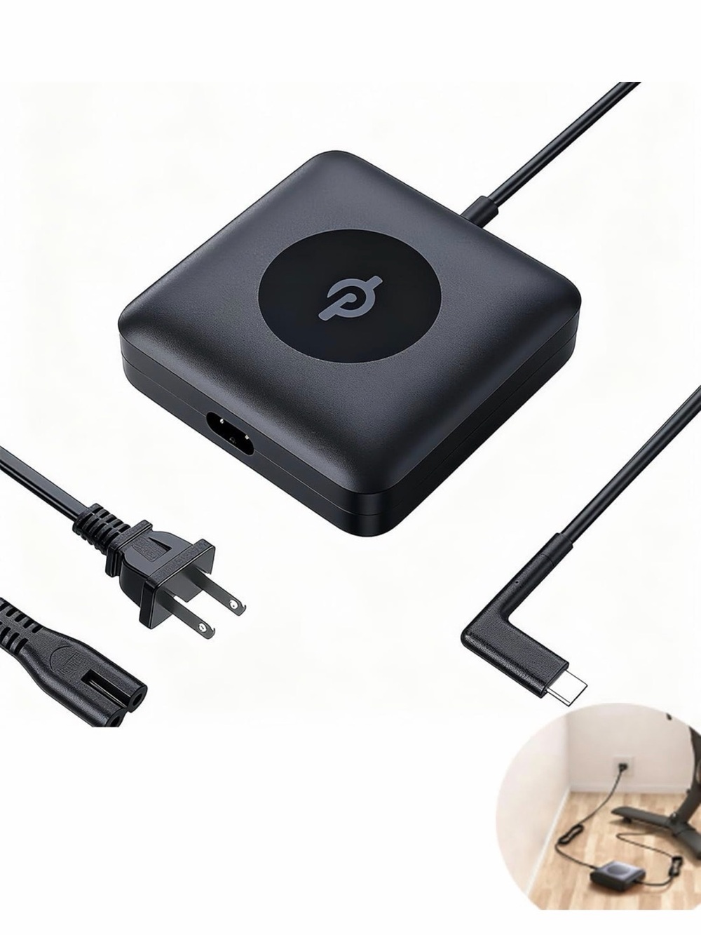 Black USB-C Tablet Charger with Square Design Peloton